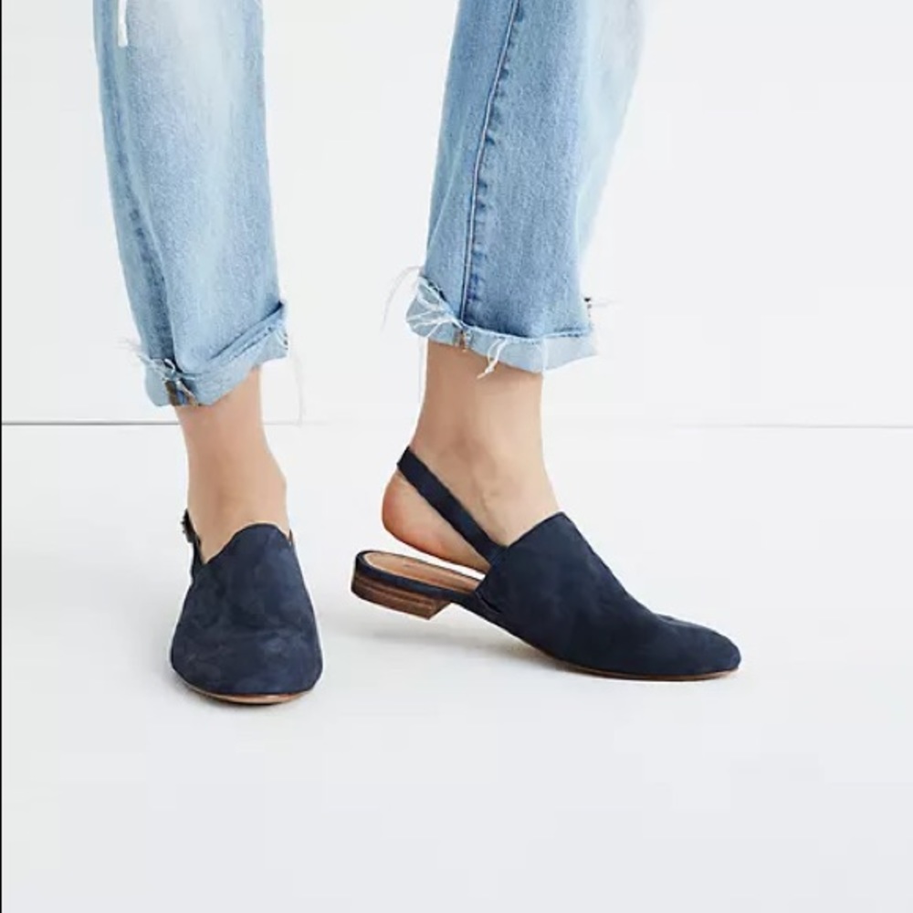 Madewell Callie Slingback EUC Sz 8.5 sold out navy suede upper